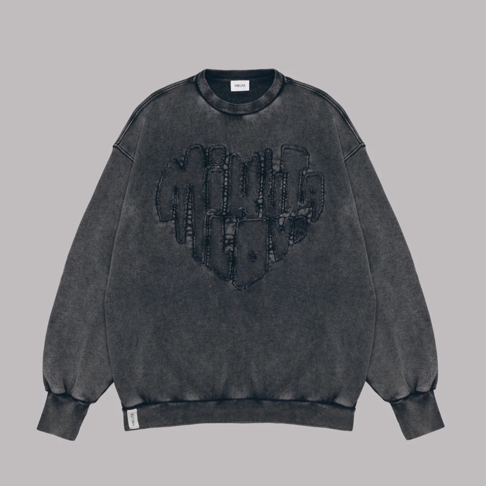 MIKUTA oversized grey black faded distressed sweatshirt